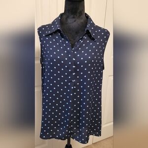 🔥2For$20 Anne Klein Sleeveless Blouse Navy Blue & Light Blue Size M